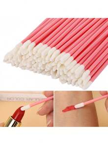 50/200支装一次性唇刷，柔软无绒唇彩涂抹器，化妆工具（粉色） - 彩色 - 查看 3