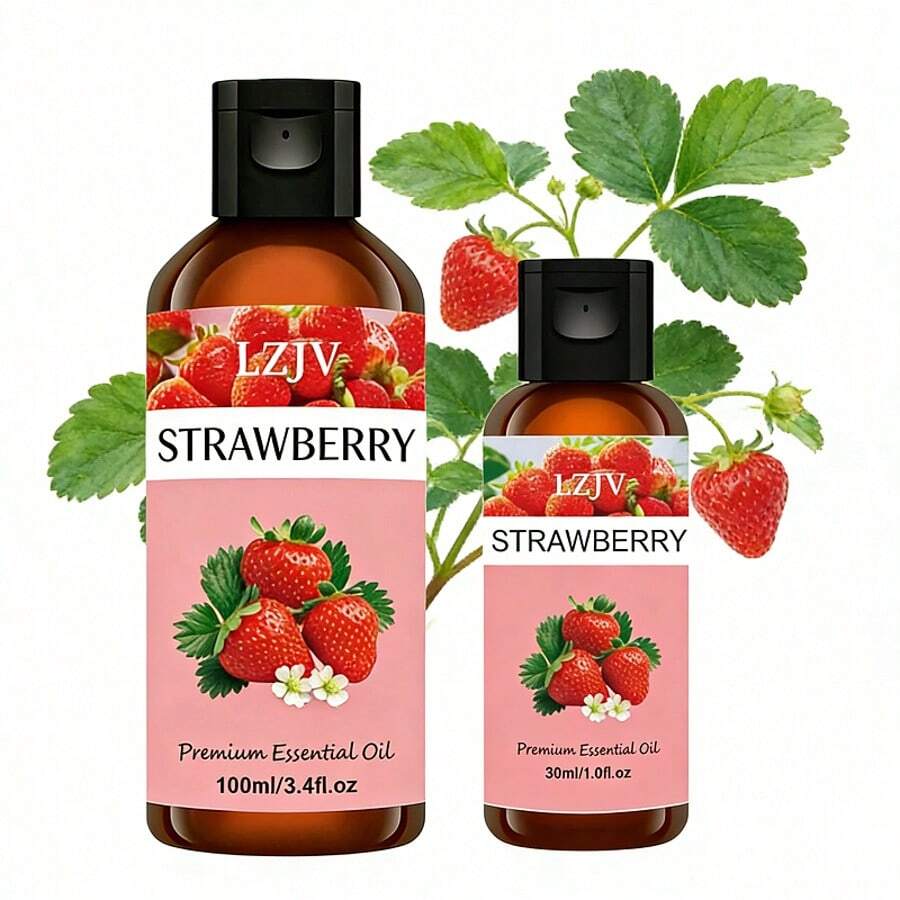 LZJV 100毫升/3.4盎司 + 30毫升/1.0盎司草莓精油扩香套装，草莓精油，按摩油，家用香氛扩香器，面部护理礼品 - 草莓味道 - 查看 1