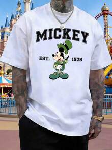 Disney Men's St. Patrick's Day Mickey Mouse Design T-Shirt, A Lucky And Casual Unisex T-Shirt, Made Of Comfortable And Soft Pure Cotton, Suitable For Men's Clothing To Wear On Holiday Outings, Parties, Commuting, And Vacations. - White - View 1