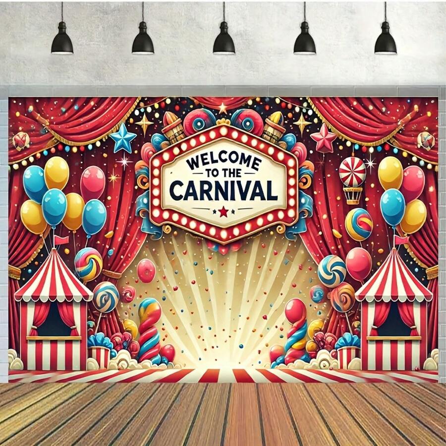 1 Piece Of Carnival Banner With Balloons And Stars - A Vibrant Circus-Themed Decoration Suitable For Parties, Weddings, And Holidays|Durable Polyester Fiber Party Decorations, Ideal Gifts For Family Gatherings And Celebrations, Room Decoration Accessories|Vibrant And Grand Dance Design|Visually Appealing Decoration - 多色 - 查看 1