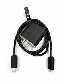 5 piezas Funda protectora de cable de datos de TPU negro a prueba de golpes con organizador de cable compatible con cable de cargador Apple 18W/20W, regalo de aniversario - Juego de 5 piezas en negro mate - Ver 5