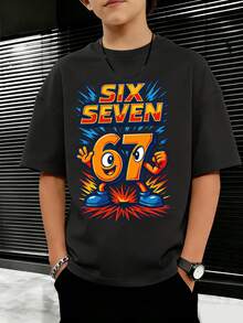 Tween Boy Casual Graphic Print Crew Neck Short Sleeve T-Shirt, Summer Top - Black - View 2