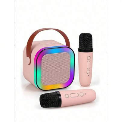 1 件迷你卡拉 OK 机，带 2 个无线麦克风，便携式无线 RGB 灯礼品扬声器套装，家庭卡拉 OK，手持卡拉 OK 麦克风扬声器，适用于家庭聚会、生日、宿舍、返校、学校活动、教室、送给朋友和学生的礼物、音乐课、派对用品