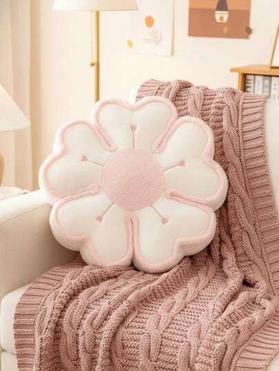 1PC Flower Pattern Pillow, Cute Sweet Style Soft Plush Fabric Flower-Shaped Heart Petal Detail Decorative & Comfort Support Cushion - Ideal For Valentine's Day, Bedroom & Sofa Home Decor, Year-Round Daily Use
