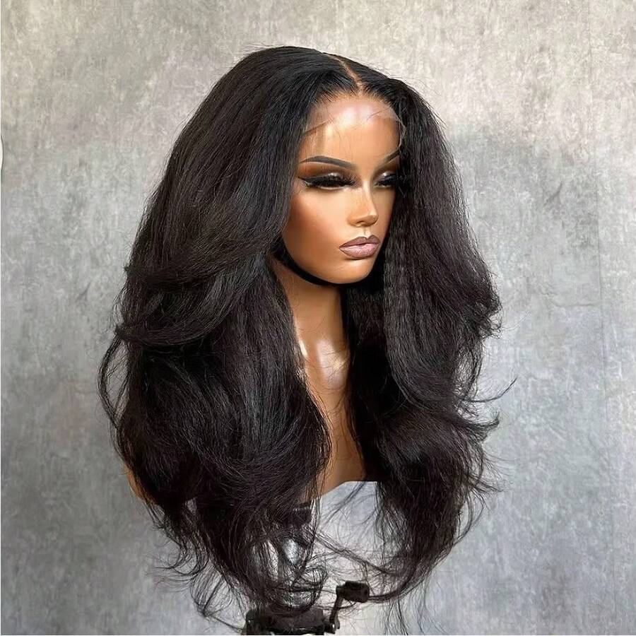 bling hair Wear Go Glueless Wigs Human Hair KinkyStraight Human Hair Wig For Women 14-32 Inch, Natural Yaki Straight Wig Pre Plucked 180% Density, 13x4 Transparent Glueless Kinky Straight Lace Front Wig Natural Color,Hidden Strap 360 Lace Front Wigs Human Hair Yaki Straight Glueless Wigs Pre Plucked Pre Cut 20 Inch 3 In 1 Half Wigs For Women Drawstring Seamless Flip Headband Wig Beginner Friendly Glueless Wig No Filter Glamorous Weekend Ready For Women Beginner Friendly No Glue No Sew In Daily Wear Hair Accessory 180% Density - Natural Black - 查看 1