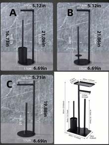 1 件浴室收纳架，不锈钢卫生纸卷架和刷子架收纳架 - 黑色 - 查看 3