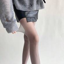 Spring Summer New Sheer Velvet Pantyhose Women Candy Color Sheer Nude Tights Y2K Sexy E-Girl Soft High Waist Hosier - màu hồng nhạt - Xem 6