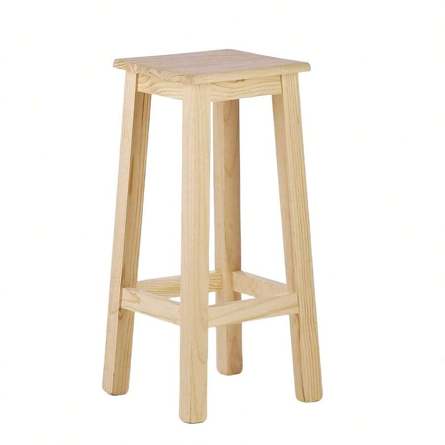 HELLO SUMMER-Taburete Cuadrado Alto de Madera con Reposapies, Diseño Clásico,Ideal para Cocina o Bar,Variedad de medidas - Champán - Ver 1