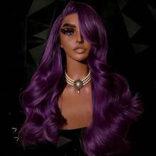 Dark Purple13x4 HD Transparent Body Wave Lace Front Wigs Human Hair Brazilian Virgin Purple Colored 250 Density Natural Wave Human Hair Wig For Women Pre Plucked With Baby Hair Natural Hairline - Tím hoa violet - Xem 2