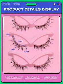 Lasvirey 5 perechi gene false cu aspect natural, gene subțiri transparente, bandă completă, gene scurte tip ochi de pisică, gene false moi și subțiri, gene false cu volum încrucișat, pentru antiperspirant, purtare zilnică - Vizualizare 5