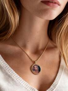 Customized Personalized Round Floral Color Photo Necklace, Hidden Photo Projection Jewelry For Women, Anniversary Graduation Birthday Jewelry Gift - Gold - View 5