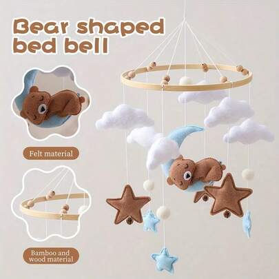 Star & Moon Bed Bell, Baby Mobile Crib, Handmade Bear Bed Bell, Baby Soothing Grab Handle Crib Rattle, Cute Shaped Toy, Educational, Improve Child's Hand-Eye Coordination, Prevent Myopia, Suitable For Children's Room Decor, Mixed Colors, Newborn Crib Bell Toy, Best Gift For Parent-Child Interaction, Birthday Gift, Christmas Gift