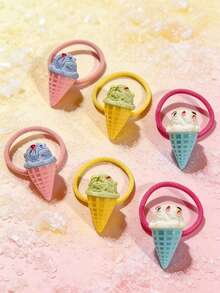 6件套冰淇淋造型树脂ABS彩色发圈套装，毕业礼物，可爱冰淇淋造型发饰，色彩鲜艳时尚，适合日常佩戴，返校礼物，情人节礼物，母亲节礼物，生日派对礼物，新年礼物 - 彩色 - 查看 7