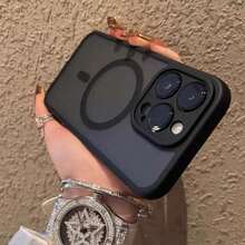 磁吸式奢华磨砂无线充电防震手机壳，兼容苹果 17/16/15/14/13/12/11 Pro Max、三星 Galaxy S21/22/23/24/25 Plus/25 Ultra，带半透明盔甲保护 - 黑色 - 查看 3