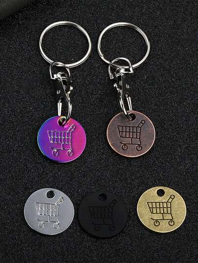 1 pezzo/5 pezzi Portachiavi con gettone metallico del logo del carrello del supermercato, design creativo con moschettone a granchio