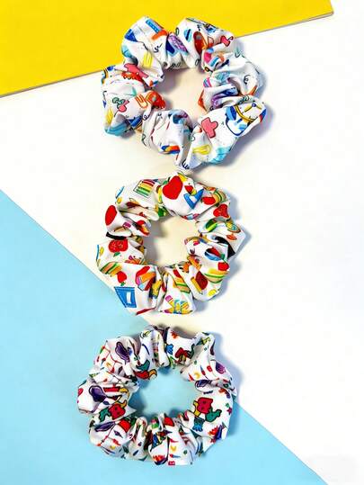 3pcs Digital Print Hair Scrunchies, Cute & Fashionable Digital Print Design, Suitable For Party, Back To School, New Year Gift, Back To School Hair Accessories