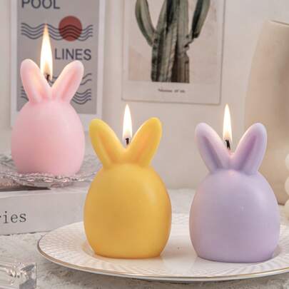 1支复活节兔子造型香氛蜡烛，燃烧时间12-30小时，植物香氛，适合客厅/卧室放松使用，烛台可用于家居装饰，适合作为斋月/情人节/母亲节/狂欢节/复活节/派对礼物、婚礼装饰品、桌面摆件，男女皆宜的创意礼物
