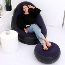 1 Stück aufblasbares Rückenlehnen-Sofa mit Fußstütze, PVC-Flockenmaterial, Outdoor Camping Stuhl, faltbarer Hocker, Zufallsfarbe - Zufällige Farbe - Übersicht 3
