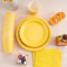 Yellow Flower Petal Disposable Tableware Set, Including 7/9 Inch Paper Plates, Paper Cups, Paper Napkins, Suitable For Birthday Party, Holiday Party, Picnic, Celebration, Wedding Tea Party, Graduation Ceremony Disposable Party Supplies - Yellow - View 4