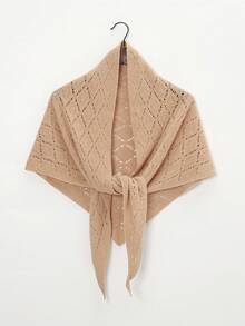 1 chiếc khăn choàng dệt kim ấm áp thời trang thu/đông dành cho nữ, khăn tam giác, khăn choàng thoáng khí họa tiết hình học rỗng dùng trong nhà - Lạc đà - Xem 2