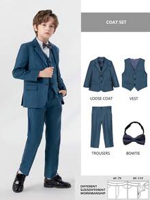 Conjunto de 4 piezas de traje de caballero para niño, incluye chaqueta, chaleco, pantalones y pajarita. Elegante y elegante, adecuado para festivales, celebraciones y uso diario - Verde - Ver 18