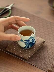 1个/2个/4个全新复古青瓷釉零钱包杯，陶瓷茶杯，功夫茶具，中式釉下彩绘青山图案个人主杯，客杯，适合赠送长辈、亲戚、老板。适合日常使用、聚会、派对。 - 彩色 - 查看 3