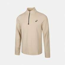 Asics 男士莱卡跑步长袖T恤，针织无领长款T恤 2011D623-020 - 米色 - 查看 1