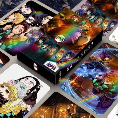 60 piezas Tarjetas Holográficas Brillantes : Kimetsu No Yaiba Tarjetas Miniatura Doble Cara, Juego de Tarjetas LOMO Periféricas de Anime de Alta Definición, Tarjetas de Anime Acg, Tarjetas Miniatura LOMO Periféricas de Anime, Tarjetas Decorativas de Colección de Fans, Pegatinas
