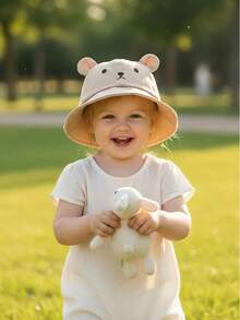 1顶幼儿小熊图案遮阳帽，透气凉爽，可爱百搭，适合春夏季节，婴幼儿适用。 - 彩色 - 查看 2
