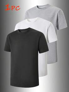 男士黑色纹理短袖T恤（1件） - 几何针织面料，精致细节，休闲街头风 - 黑色 - 查看 2