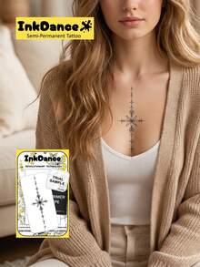 1 Kit "Mystic Polaris Filigree" Technology Tattoos, Semi-Permanent Tattoos, Cross, Temporary Tattoos, Long Lasting, Fake Tattoos, Water-Resistant, Authentic Tattoo Look, Plant-Based D324 - Black - View 7