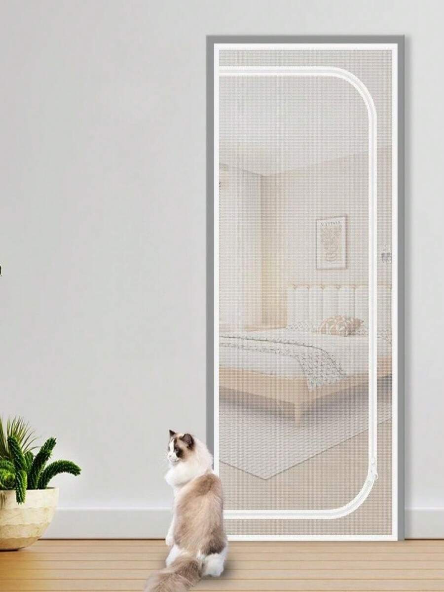 Cat Proof Door Curtain, No Drill Self-Install Zipper Mesh Screen, Nano Mesh Ventilation Anti-Mosquito, Bedroom/Living Room Pet Barrier Mesh Net