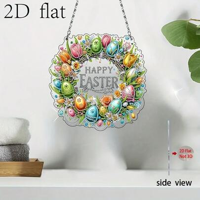 1pc 2D/Flat Easter Wreath & Egg Pattern Diamond Painting Kit Decor, Suitable For Home & Garden Decoration | Window, Wall, Door Hanging Decor, Ideal For Beginners & Adults DIY, Perfect Christmas Gift, Shiny After Completion, Holiday Decor, Handmade Decoration, Durable Holiday Item, Window Art, Adult Hobbyist, Holiday Shopper