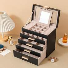 BOOVO Women's Jewelry Box 5-6-Layer Large Capacity Jewelry Storage Box - Transparent Lid For Displaying Jewelry 5-6 Drawers For Sorting -Suitable Storage Box For Rings, Necklaces, And Bracelets - Soft Velvet Lining - Artificial Leather Storage Box - Multicolor - View 15