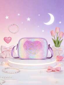 1 unidade. Esta elegante e brilhante mini bolsa transversal em formato de coração possui fecho de zíper em PU e é incrivelmente versátil, complementando facilmente diversos estilos. Seja para passeios diários, compras ou fotografia, é uma escolha ideal, adequada para todas as estações e um presente perfeito para adolescentes. - Multicolorido - Ver 3
