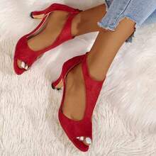 Women Comfortable Kitten Low Heel Thong Heeled Sandals Fashion Square Open Toe Comfort Shoes For Party Casual Slides - 紅色 - 查看 4