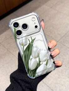 Flower Tulip Card Holder Anti-Drop Phone Case Compatible With Apple 17/16/14 Pro Max, High-Quality New Model 13, 15, 12/12 Pro, 11, 15 Pro Max, 16 - Clear - View 3
