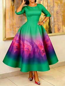 Women's Elegant Ombre Print Party Dress - Green - View 1