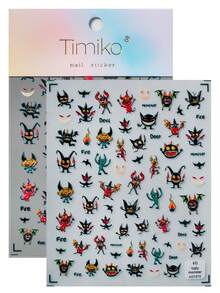 Cartoon Dark Style Nail Art Stickers, Featuring Various Cute Demon And Monster Designs With Dark Elements Such As Horns, Bat Wings, Flames, And Sharp Teeth. Quirky And Charming Style, Suitable For Young People Who Enjoy Cute Yet Edgy Aesthetics And Unique Personalities. - Multicolor - View 11