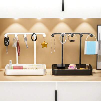 单层/双层首饰展示架，带抽屉，可收纳耳环、项链、手镯、戒指、钥匙扣、发带等首饰，金属装饰，木质托盘，精美礼品