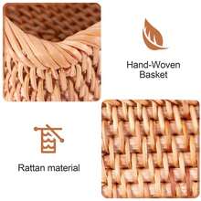 Hand-Woven Rectangular Rattan Wicker Basket Fruit Tea Snack Bread Picnic Cosmetic Storage Box Kitchen Household Tools-S - A - View 9