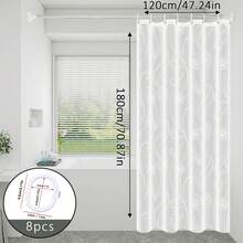 1 cortina de ducha floral de loto blanco con ganchos, diseño PEVA impermeable personalizado CYJS - Loto blanco - Ver 4