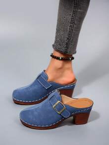 优雅女士新款高跟拖鞋，时尚百搭的无后跟搭扣设计，适合日常休闲穿着及各种场合。 - 海軍藍 - 查看 1