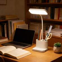 LED Desk Lamp, Adjustable Brightness And Color Temperature, USB Rechargeable, Suitable For Dormitory Reading, Study/Office Use, Bedroom Study, Convenient For Home Use, Pen Holder And Phone Stand Functions, Also Suitable As A Student Reward Gift. - trắng - Xem 5