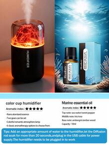 1 pieza Humidificador de volcán colorido de 180ml, adecuado para habitaciones, alimentado por USB, 2 modos de funcionamiento, luz LED de 7 colores, niebla silenciosa, purificador de aire eléctrico para el hogar, lámpara de aroma con efecto de volcán y difusor de aceites esenciales, excelente para la decoración interior - Blanco y Negro - Ver 28