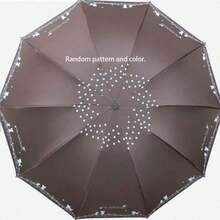 1pc Random Floral Pattern Umbrella, 10 Ribs Black Coating Sunshade Umbrella, Printed Umbrella, Large Dual-Use Rain & Sun Protection Umbrella, Outdoor, Garden, Travel Essentials, Portable Essentials, Beach Essentials, Graduation Season, Commencement, Graduation Ceremony, Graduation Gift - Multicolor - View 16
