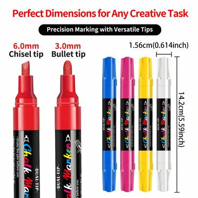 1 pieza Marcador de tiza líquida de 8 colores de 3.0mm/6.0mm, sin polvo, marcador de tiza líquida soluble en agua y borrable para pizarra, calendario, vidrio, espejo, ventana, marcado y pintura, marcador para dibujar en espejos de estudiantes, tiza líquida profesional para oficina y enseñanza