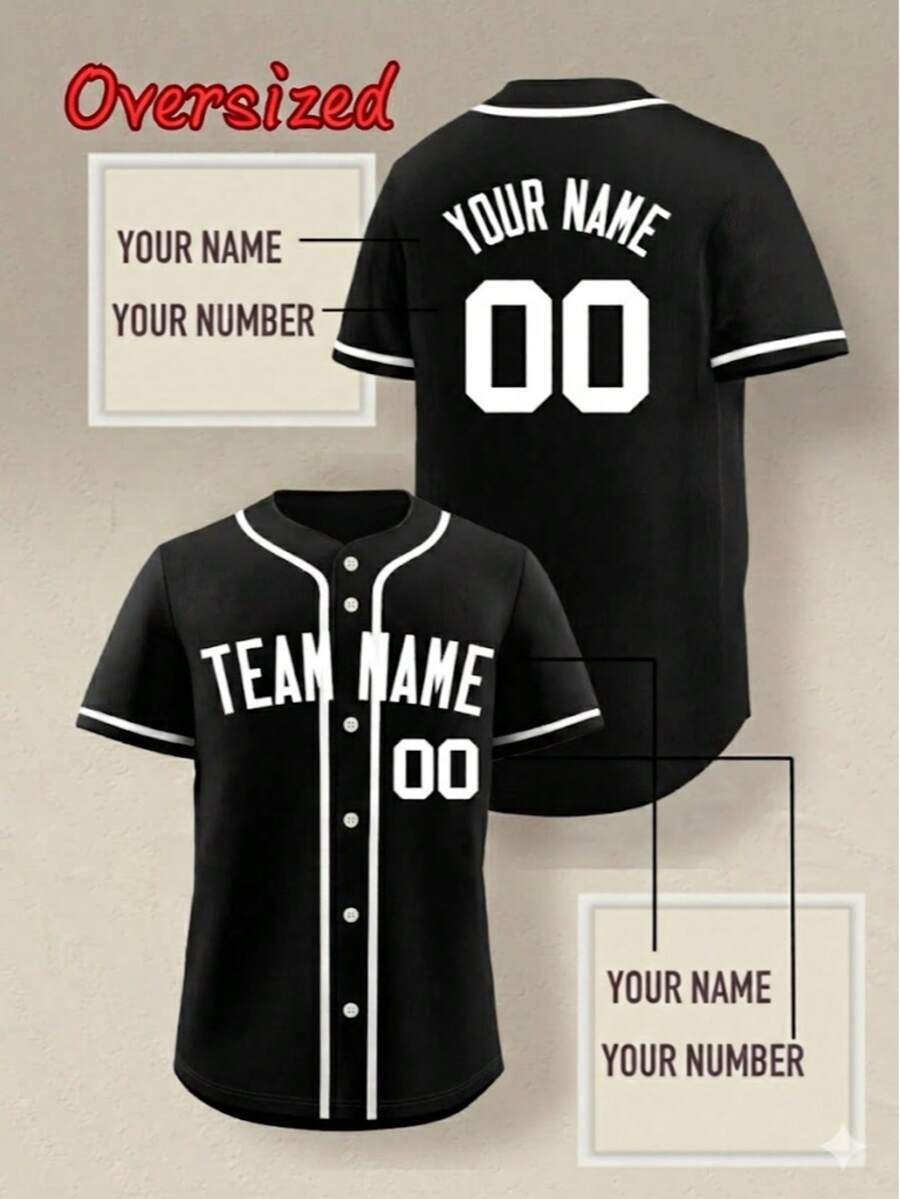Customizable Men's Black Baseball Jerseys Plus Size, Personalized Name Number, Personalized Team Name, Free Design,Outdoor Sports Summer