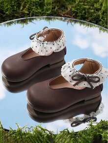 1双儿童运动鞋，女童白色蝴蝶结刺绣休闲运动鞋 - 棕色 - 查看 5