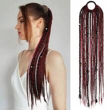 波西米亚风编织马尾辫接发，带发圈，24英寸长，维京脏辫珠子马尾辫，手工编织，轻盈自然合成假发，适合节日角色扮演 - 彩色 - 查看 15